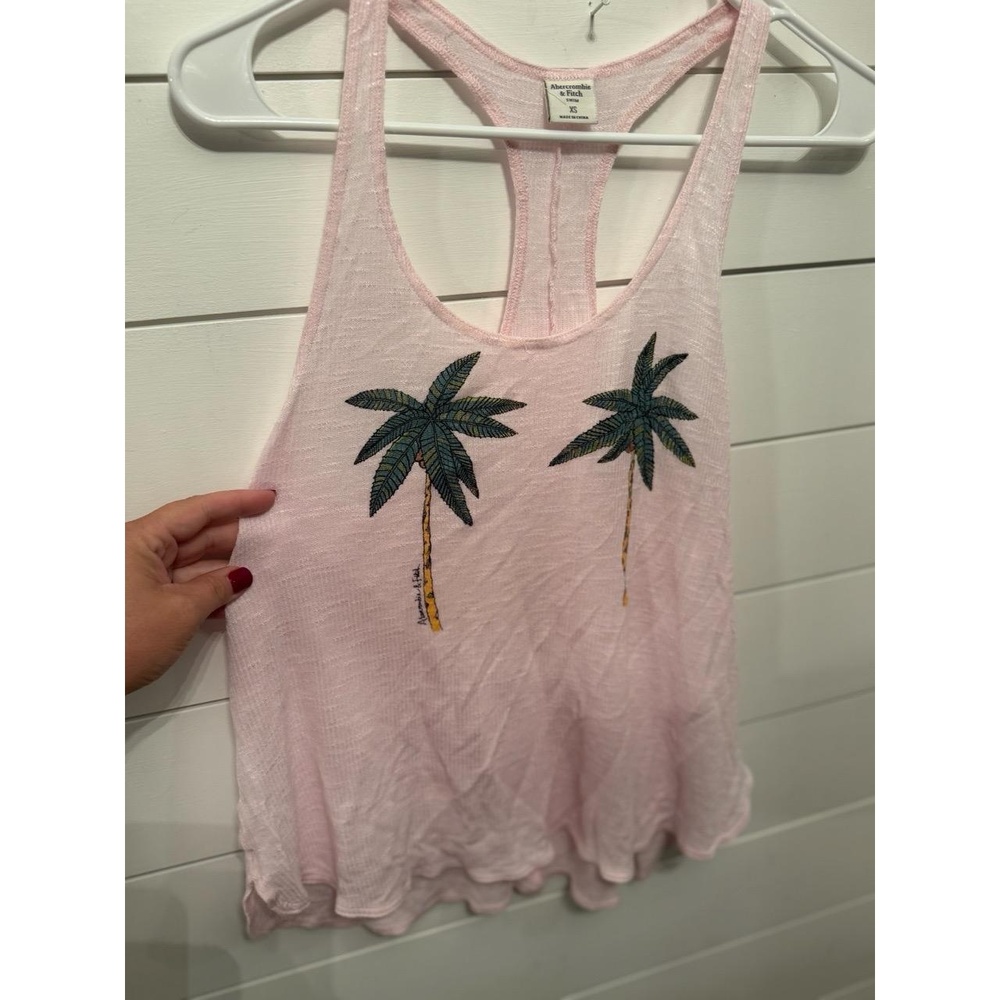 Abercrombie & Fitch Womens XS Light Pink‎ Racerback Palm Tree Tank Top